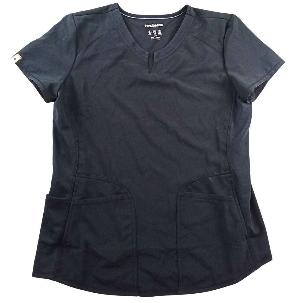 Scrubstar Premiumβ Scrubwear Womens Black V-Neck Scrub Top Medium 4-Way Stretch